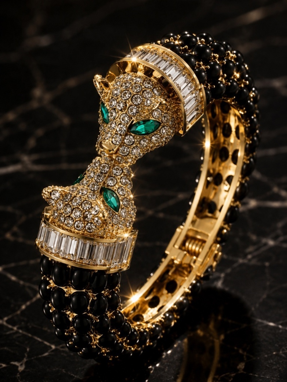 Luxury Panther Cuff Bracelet Black Crystal Gold Statement - Picture 11 of 11